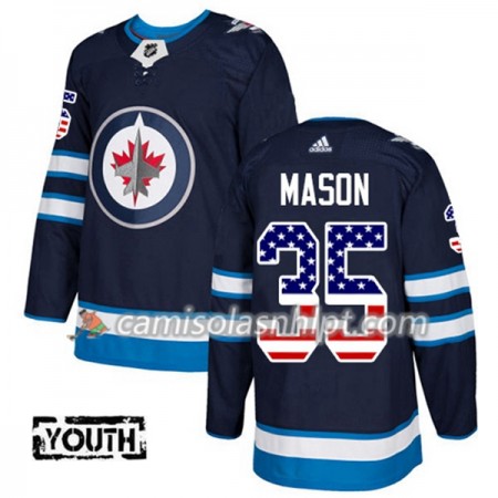 Camisola Winnipeg Jets Steve Mason 35 Adidas 2017-2018 Navy Azul USA Flag Fashion Authentic - Criança